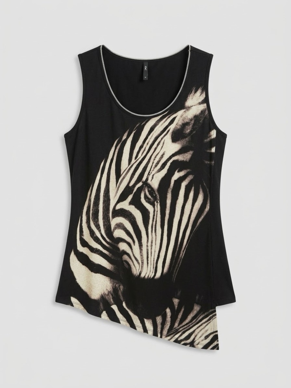 Edista Rhinstone Zebra Print Asymmetrical Tank Top - Size M
